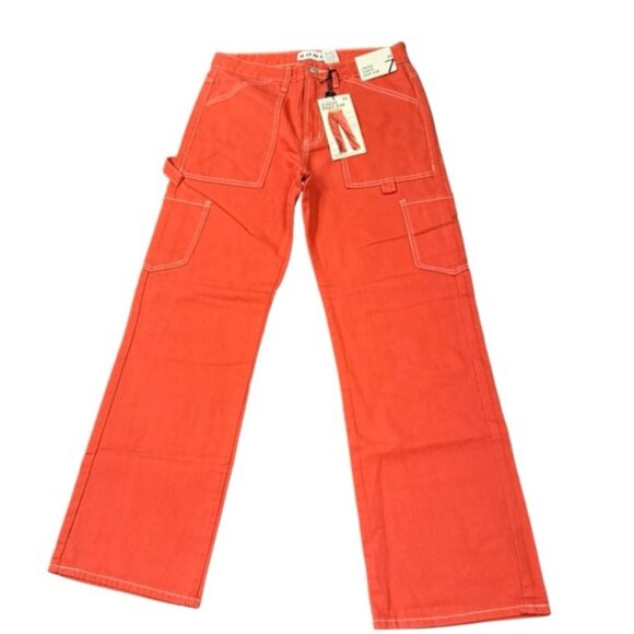 Red Wide-Leg Carpenter Jeans | Industrial Streetwear | Alt Utility Denim Grunge - Picture 1 of 7